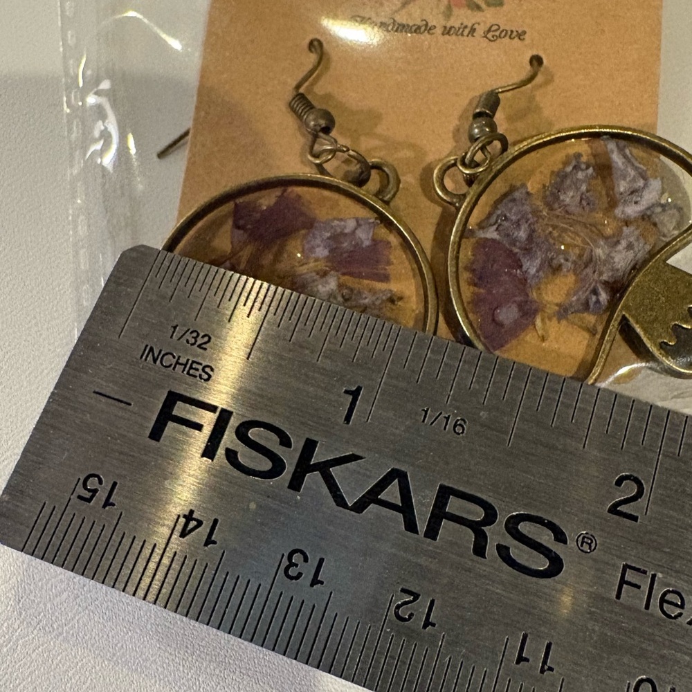 Dried Flowers Resin Handmade Mushroom Dangle Earrings - Picture 4 of 5